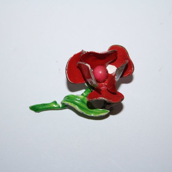 Beautiful red and green vintage flower brooch 1.5" - Picture 3 of 4